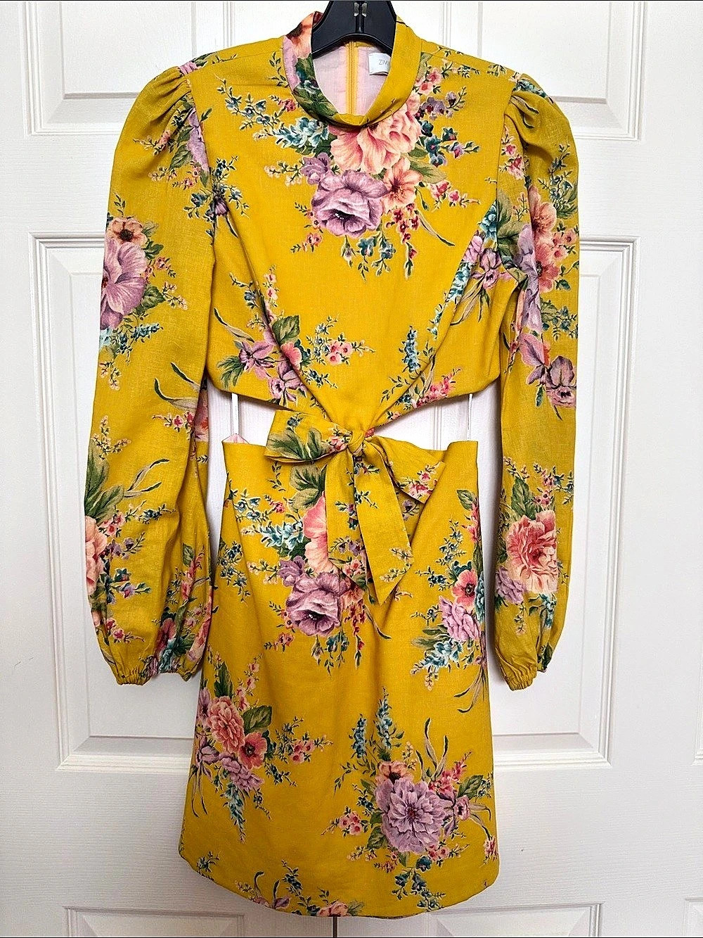 Zimmermann Patience Midi Dress Floral Cutout Yellow & Pink Like New